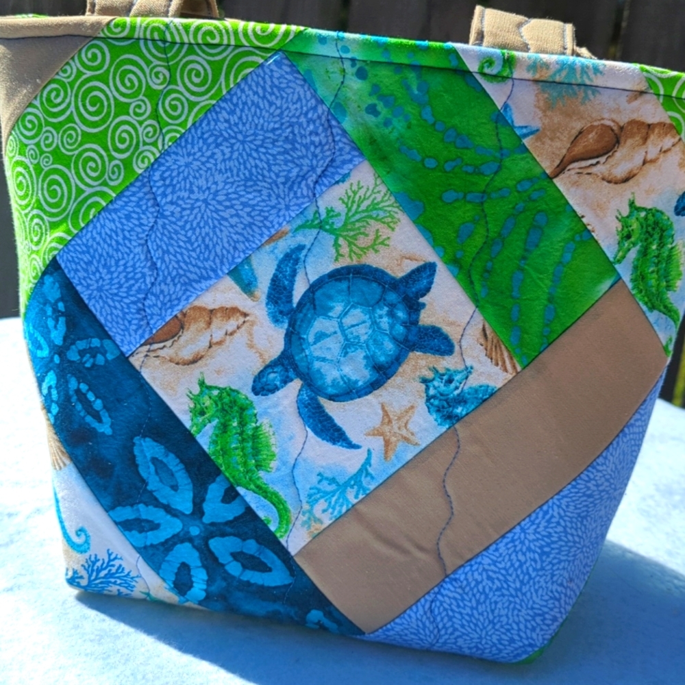 Handmade Quilted tote with Turtles